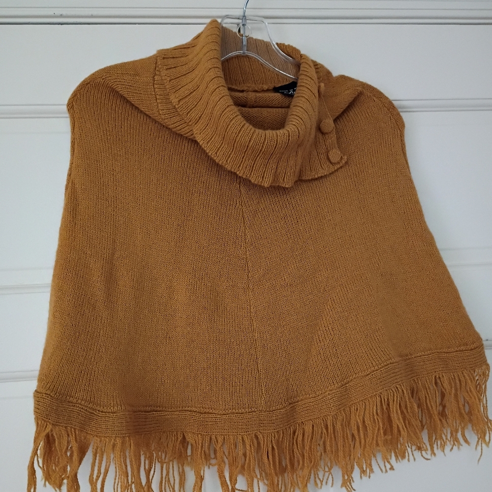 Mustard Knit Sweater Poncho For Girls One Size .